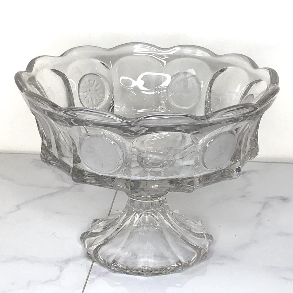 Vintage 70s Fostoria Glass Coin 8.5" Pedestal Bowl